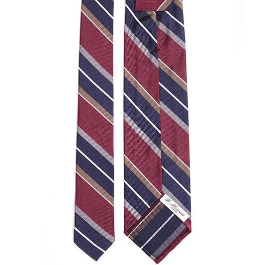 Cravatta F.Marino Regimental 4 pieghe Rosso Navy Marrone Grigio - Francesco Marino Napoli