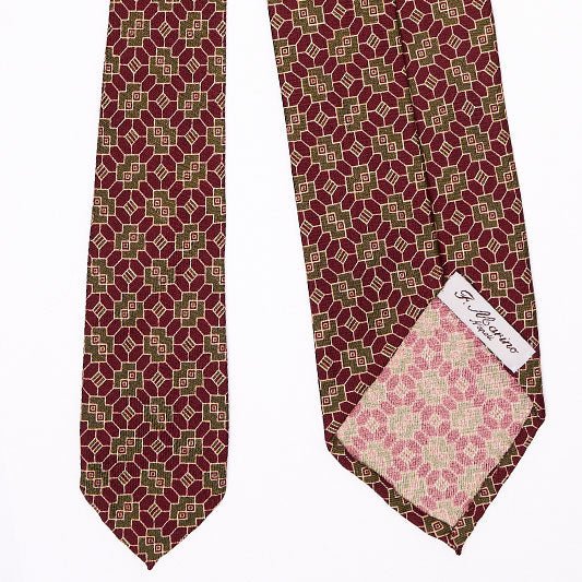 Cravatta F.Marino 3 pieghe Bordeaux Verde Mosaico - Francesco Marino Napoli