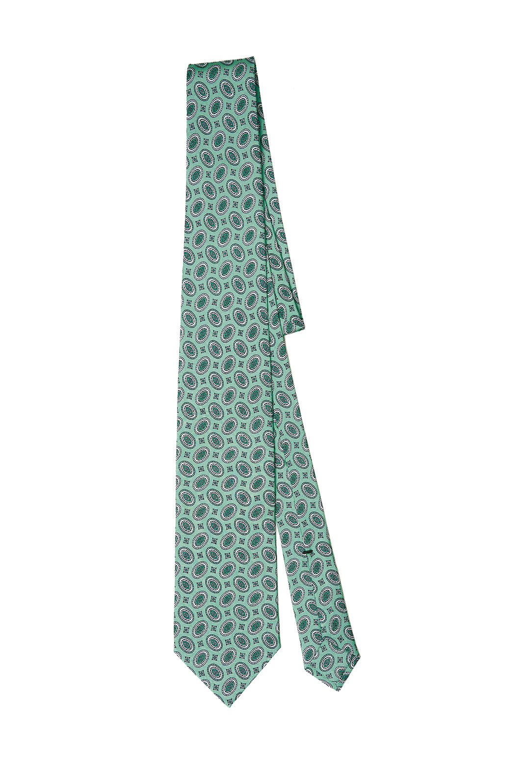 Cravatta F.Marino verde acqua con motivo geometrico ovale