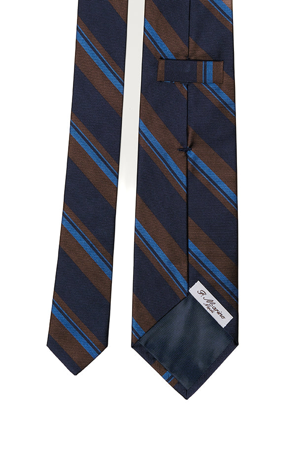 Cravatta F.Marino regimental in blu navy, marrone e azzurro