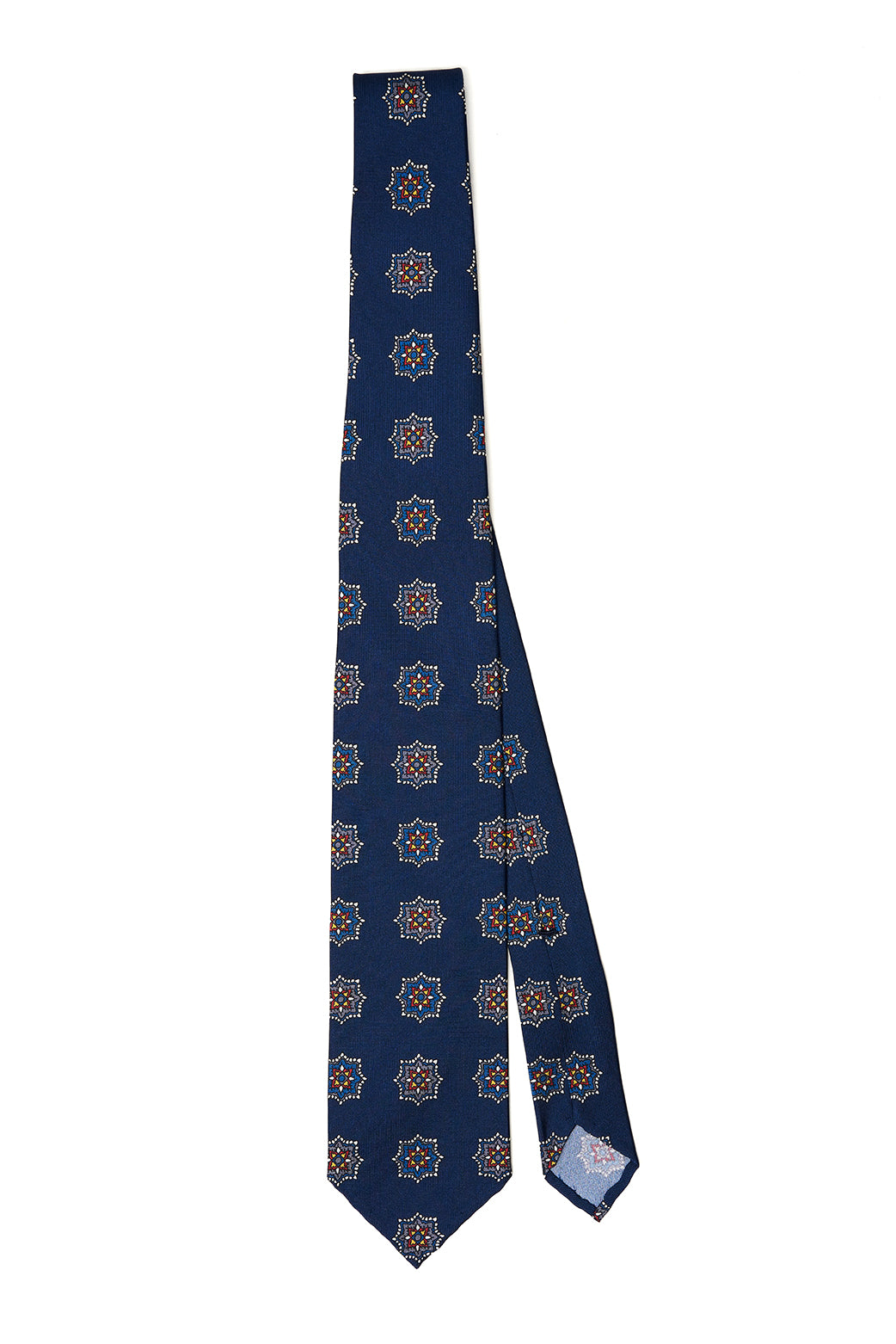 Cravatta F.Marino blu navy con motivo floreale geometrico multicolore