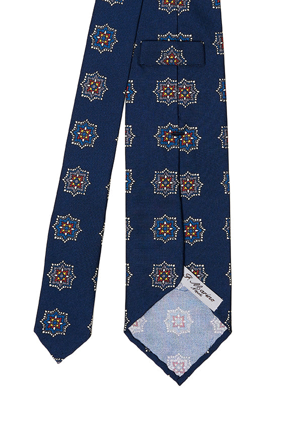 Cravatta F.Marino blu navy con motivo floreale geometrico multicolore