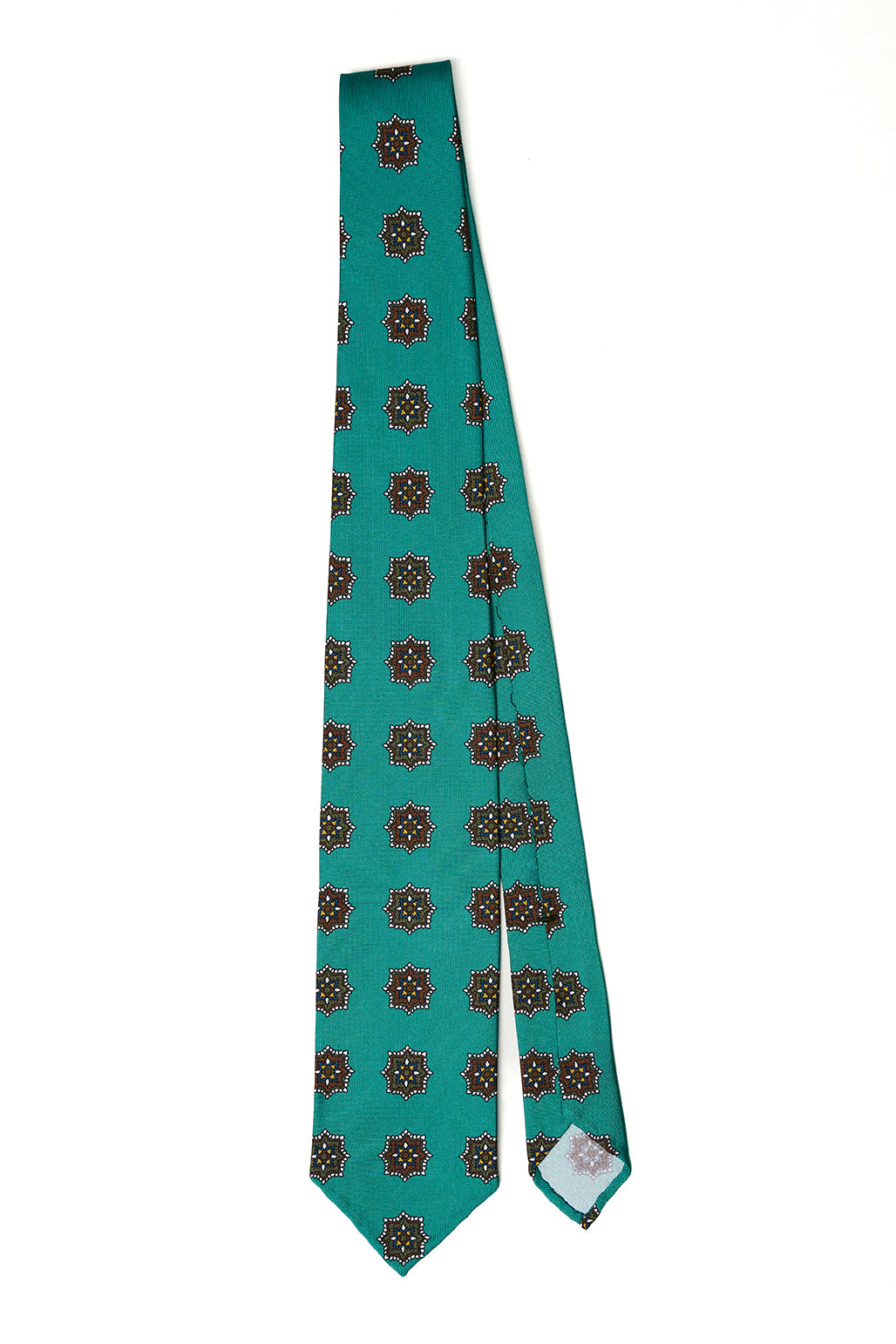 Cravatta F.Marino verde acqua con decorazioni a stella marrone