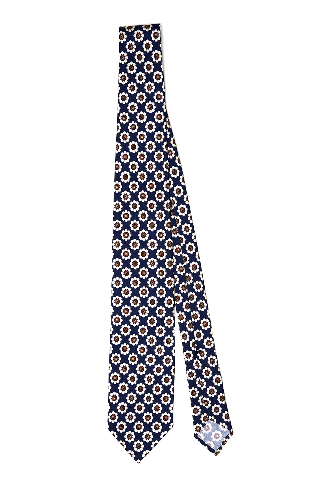 Cravatta F.Marino blu navy con motivo floreale bianco e marrone