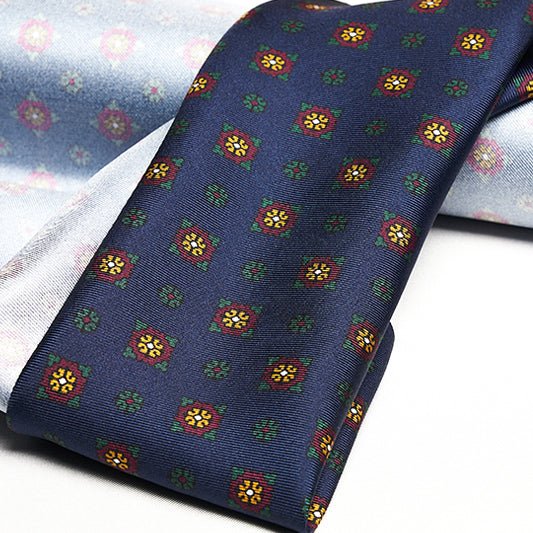 Cravatta F.Marino Seta Twill Blu Navy Fiore - Francesco Marino Napoli