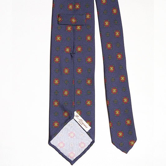 Cravatta F.Marino 3 Pieghe Blu Navy Fiore - Francesco Marino Napoli