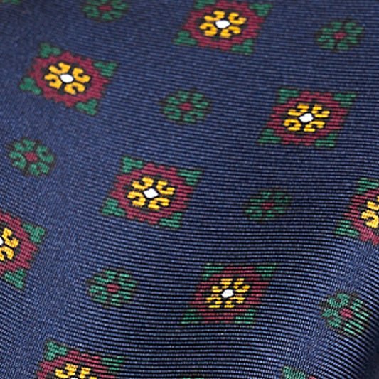 Cravatta F.Marino Seta Twill Blu Navy Fiore - Francesco Marino Napoli
