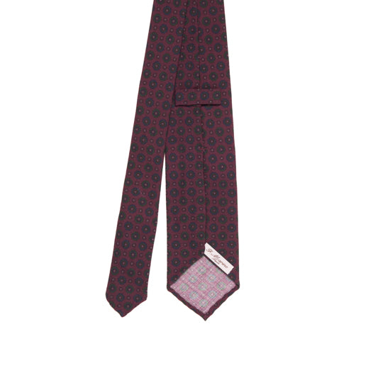 cravatta 3 pieghe sfoderata 100%lana Burgundy motivo floreale