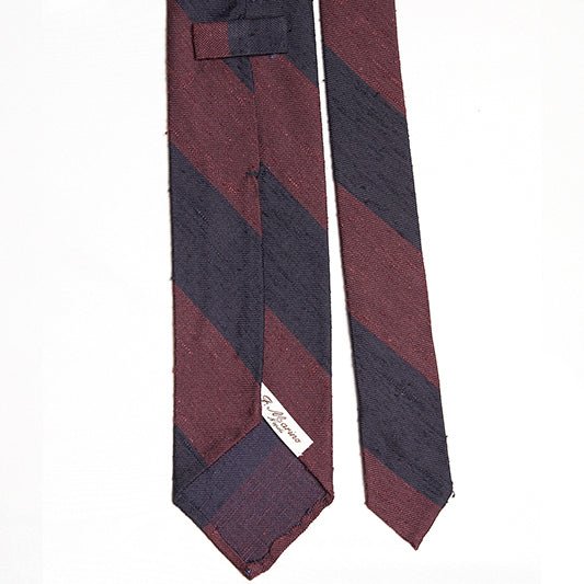 Cravatta F.Marino Shantung Regimental 3 pieghe Navy Bordeaux - Francesco Marino Napoli