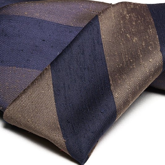 Cravatta F.Marino Shantung Regimental Blu navy Marrone - Francesco Marino Napoli