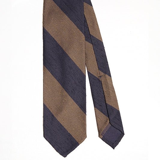 Cravatta F.Marino Shantung Regimental 3 pieghe Navy Marrone - Francesco Marino Napoli