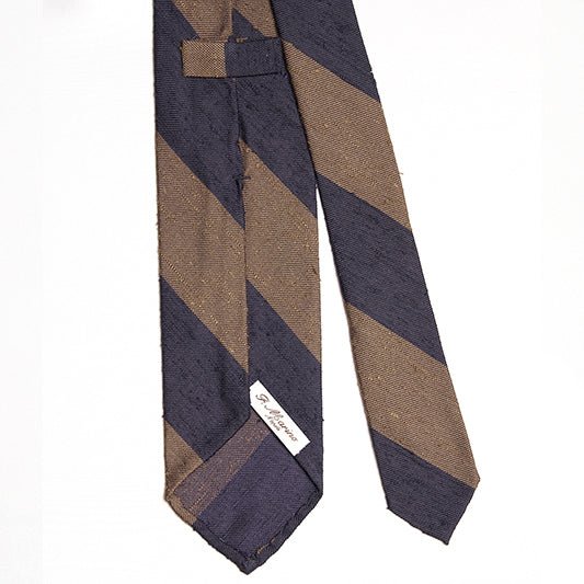 Cravatta F.Marino Shantung Regimental 3 pieghe Navy Marrone - Francesco Marino Napoli