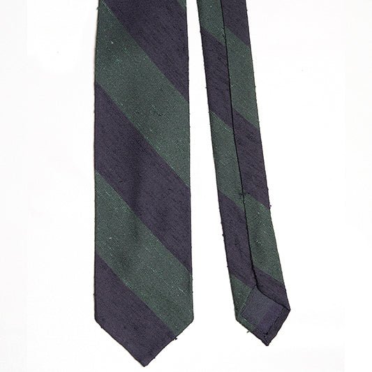 Cravatta F.Marino Shantung Regimental 3 pieghe Blu scuro Verde - Francesco Marino Napoli