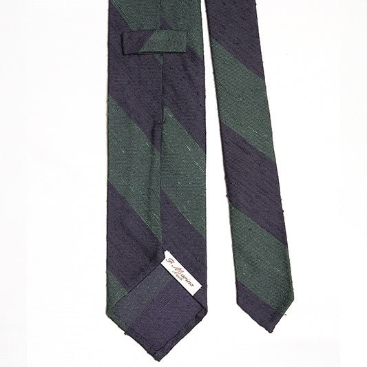 Cravatta F.Marino Shantung Regimental 3 pieghe Blu scuro Verde - Francesco Marino Napoli