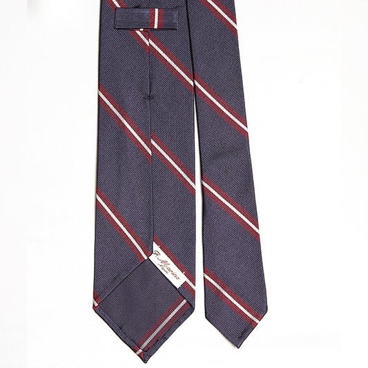 Cravatta F.Marino Regimental 3 pieghe Blu scuro Bordeaux - Francesco Marino Napoli