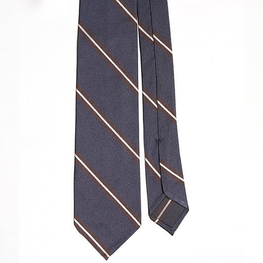 Cravatta F.Marino Regimental 3 pieghe Navy Marrone - Francesco Marino Napoli