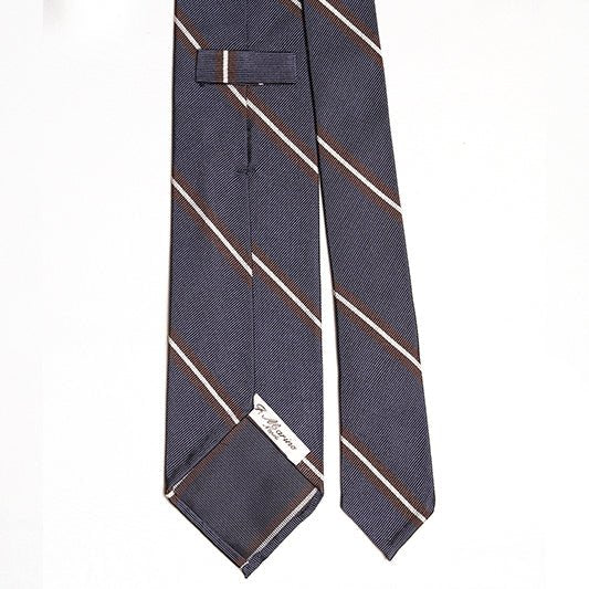 Cravatta F.Marino Regimental 3 pieghe Navy Marrone - Francesco Marino Napoli