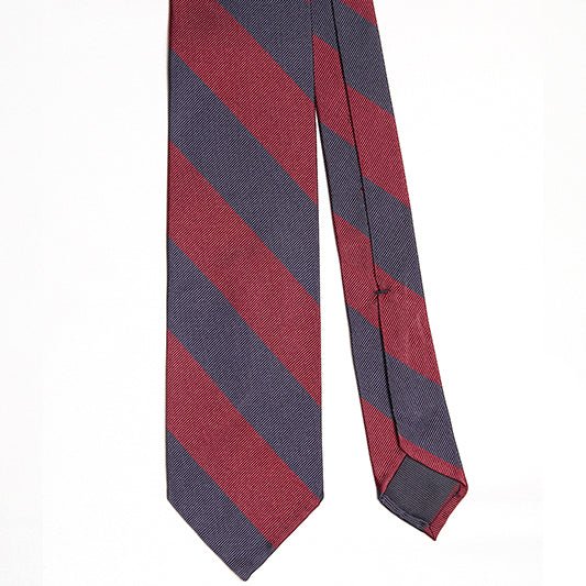 Cravatta F.Marino Shantung Regimental 3 pieghe Navy Rosso - Francesco Marino Napoli