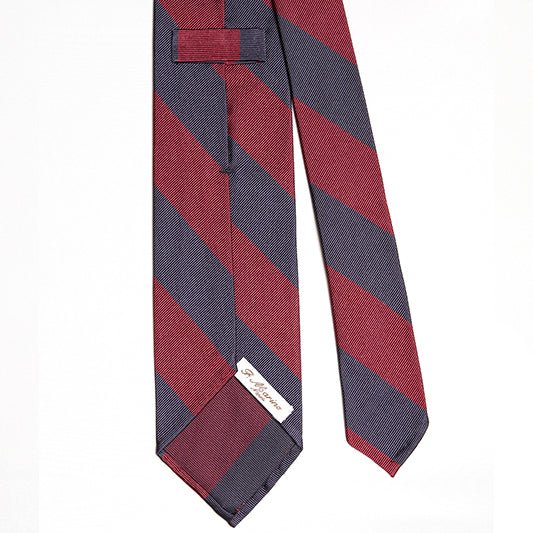 Cravatta F.Marino Shantung Regimental 3 pieghe Navy Rosso - Francesco Marino Napoli