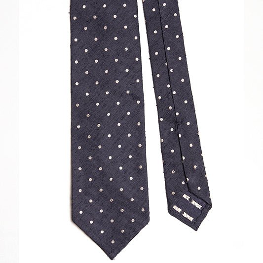 Cravatta F.Marino Shantung 3 pieghe Blu navy Pois - Francesco Marino Napoli