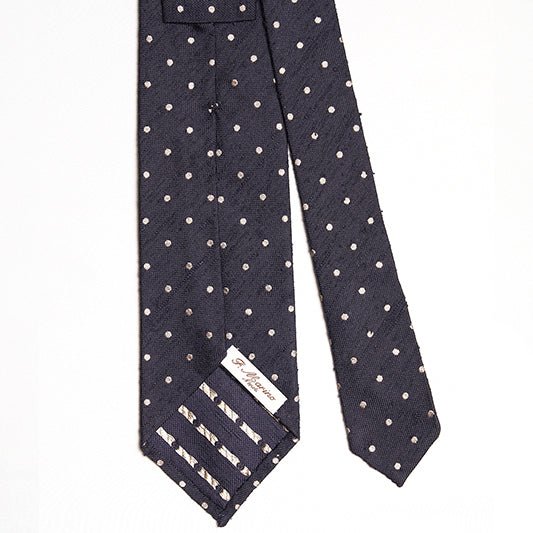 Cravatta F.Marino Shantung 3 pieghe Blu navy Pois - Francesco Marino Napoli