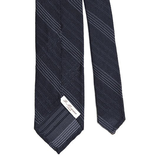 Cravatta F.Marino Garza Regimental 3 pieghe Navy Bianco - Francesco Marino Napoli