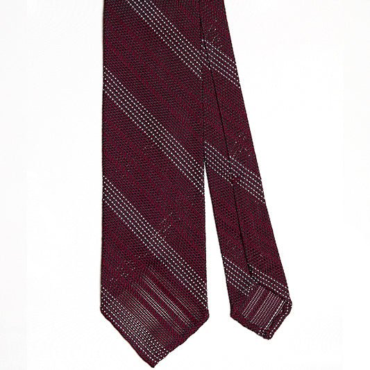 Cravatta F.Marino Garza Regimental 3 pieghe Bordeaux Bianco - Francesco Marino Napoli