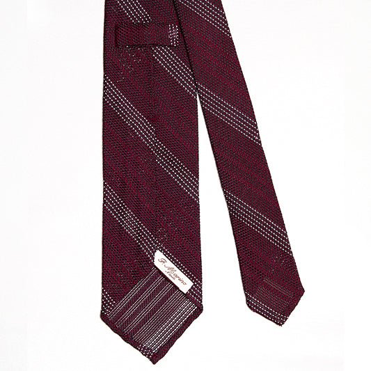 Cravatta F.Marino Garza Regimental 3 pieghe Bordeaux Bianco - Francesco Marino Napoli