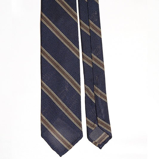 Cravatta F.Marino Garza Regimental 3 pieghe Navy Marrone - Francesco Marino Napoli