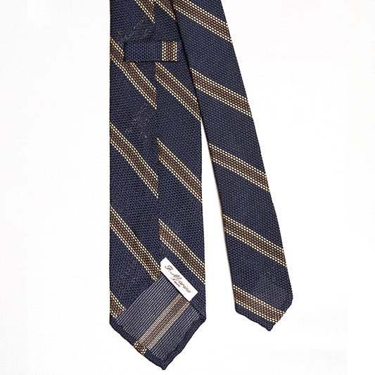 Cravatta F.Marino Garza Regimental 3 pieghe Navy Marrone - Francesco Marino Napoli