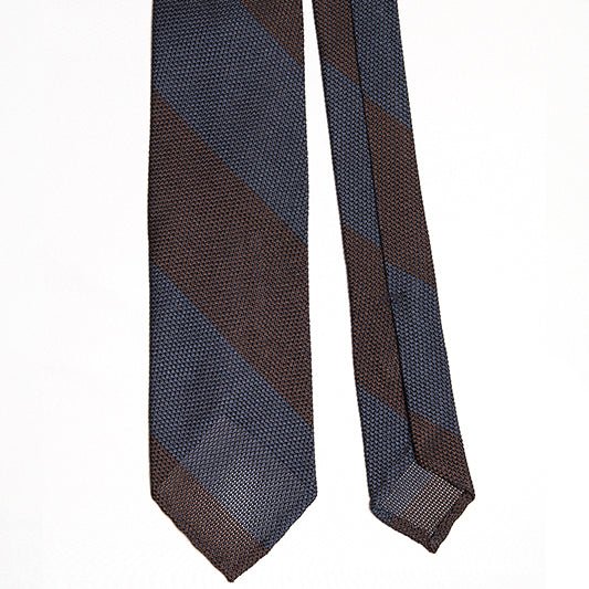 Cravatta F.Marino Garza Regimental 3 pieghe Navy Marrone - Francesco Marino Napoli