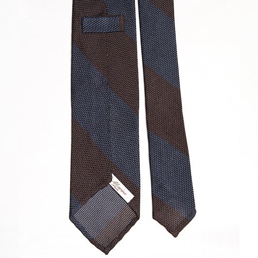 Cravatta F.Marino Garza Regimental 3 pieghe Navy Marrone - Francesco Marino Napoli